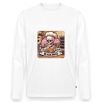 Old Man Baking Skull with Baker's Hat with Bread - Men's Premium Organic Long Sleeve Shirt - white - Front - Nico (187cm)