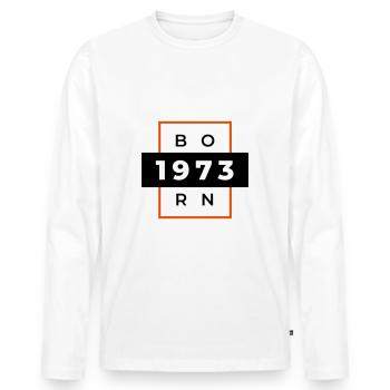 "Né en 1973" - T-shirt manches longues Premium bio Homme - blanc - Devant - Nico (187cm)