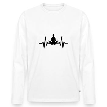 Battement Cœur Yoga Méditation - T-shirt manches longues Premium bio Homme - blanc - Devant - Nico (187cm)