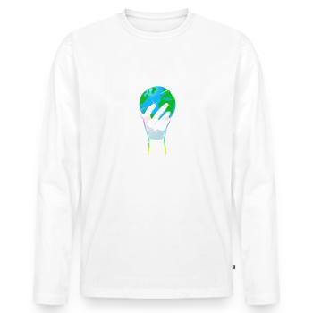 Er unterstützt die Welt - Deutsch - Männer Premium Bio Langarmshirt - Weiß - Vorne - Nico (187cm)