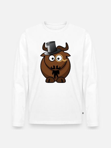 Büffelkarikatur mit Monokel - Männer Premium Bio Langarmshirt - Weiß