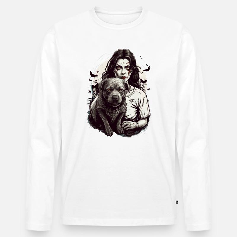 Vampir mit Hund - Männer Premium Bio Langarmshirt - Weiß