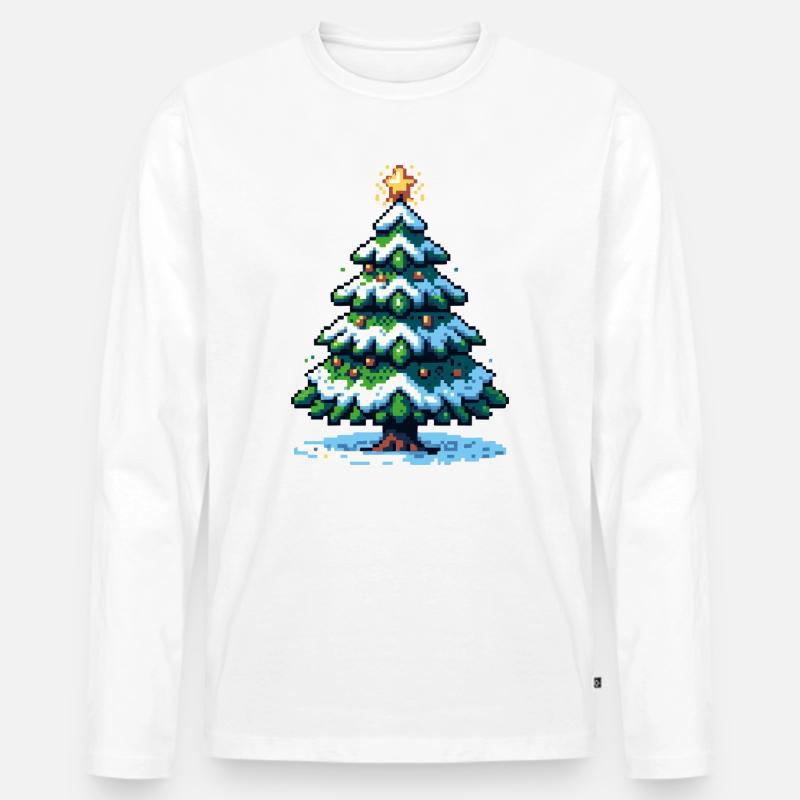 Pixel Weihnachtsbaum - Männer Premium Bio Langarmshirt - Weiß