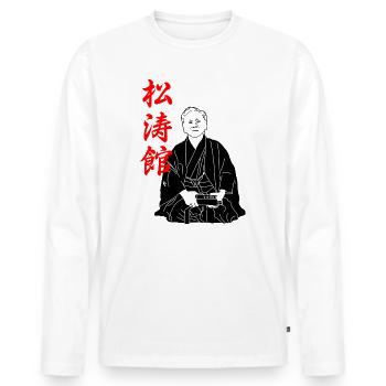 Funakoshi Sensei – Fondateur du Shotokan - T-shirt manches longues Premium bio Homme - blanc - Devant - Nico (187cm)
