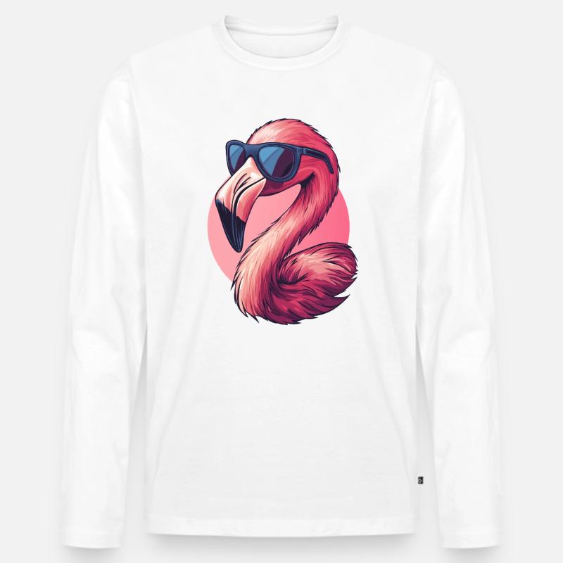 Flamingo Vogel mit Sonnenbrille :) - Männer Premium Bio Langarmshirt - Weiß