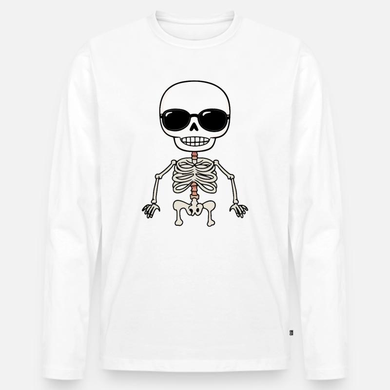 Skeleton mit Sonnenbrille und Stil - Männer Premium Bio Langarmshirt - Weiß