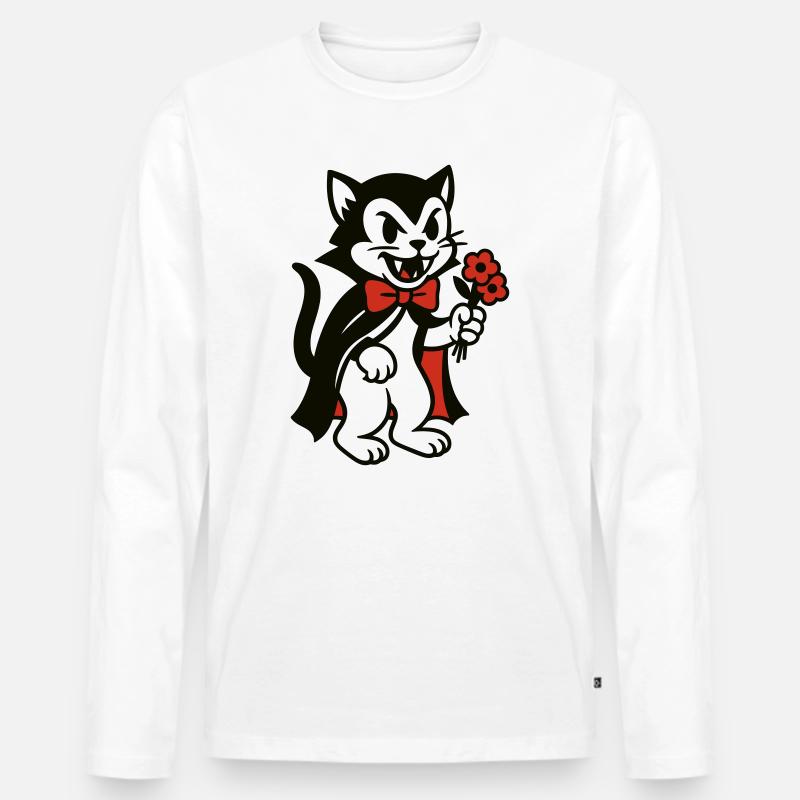 Dracula Kater mit Blumenstrauss - Männer Premium Bio Langarmshirt - Weiß