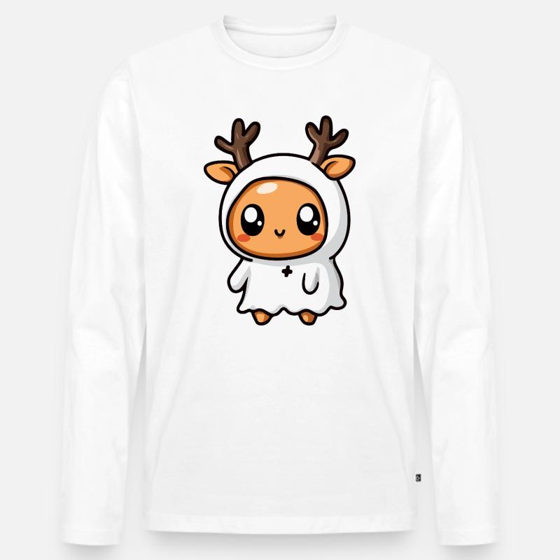 Hirsch Halloween Geist - Männer Premium Bio Langarmshirt - Weiß