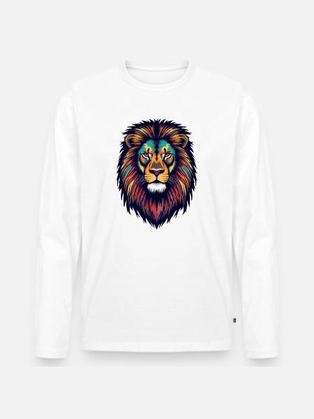 Leuchtender Löwe Farbexplosion - Männer Premium Bio Langarmshirt - Weiß