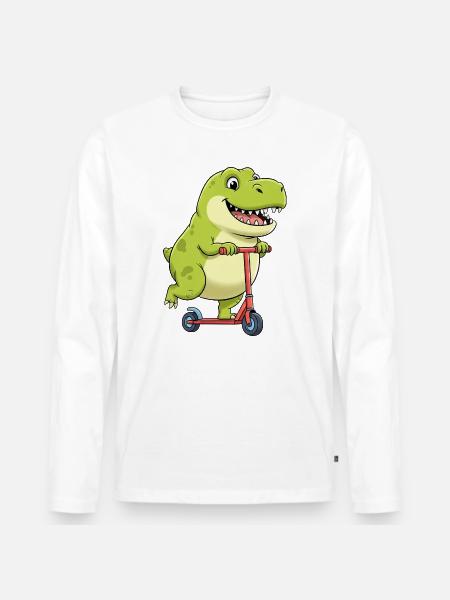 Söt Dino T-Rex Scooter Scooter Cartoon Kids - Ekologisk långärmad premium-T-shirt herr - vit