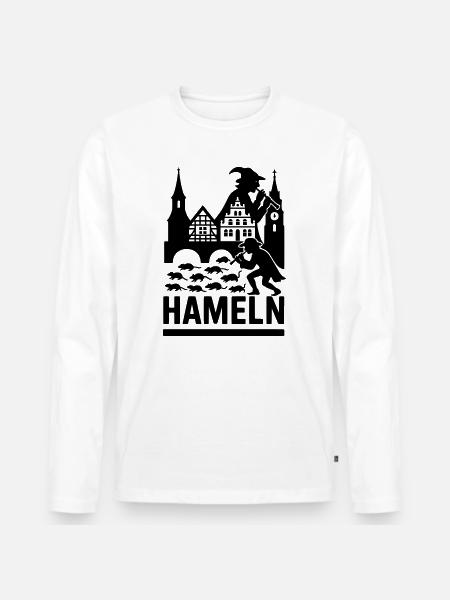 Hamelin City Pied Piper Silhouette - Men's Premium Organic Long Sleeve Shirt - white