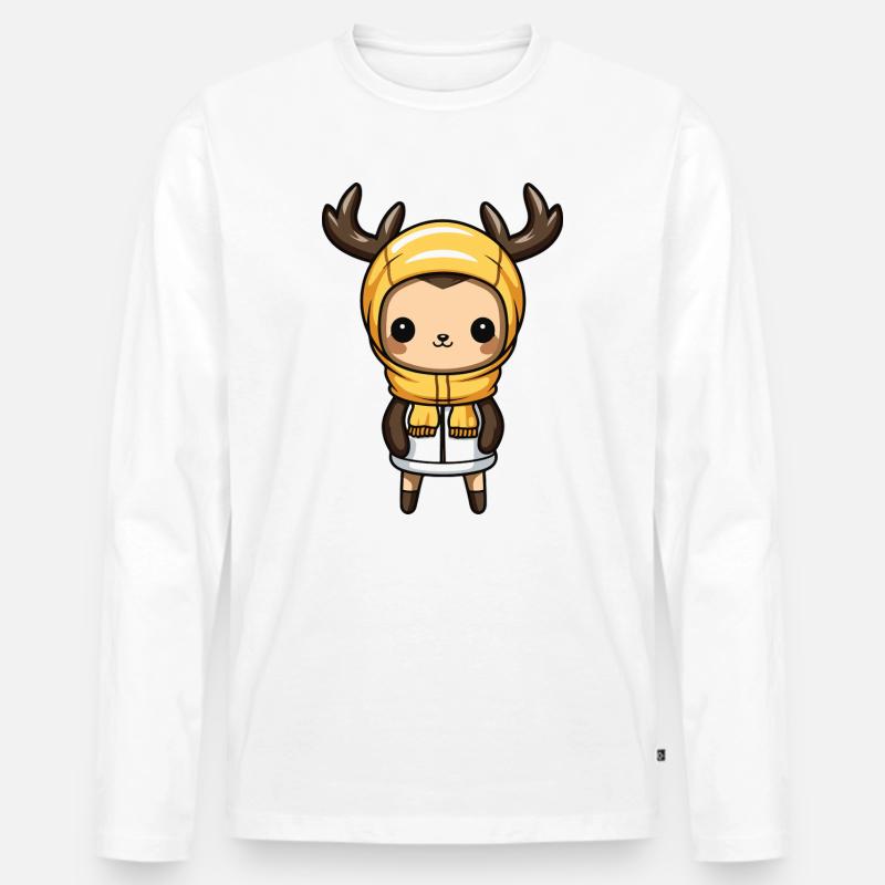 Reh Niedlich Comic Winter - Männer Premium Bio Langarmshirt - Weiß