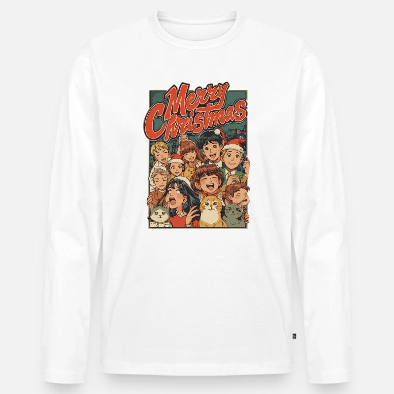 Retro Weihnachtskinder Katzen Cartoon - Männer Premium Bio Langarmshirt - Weiß