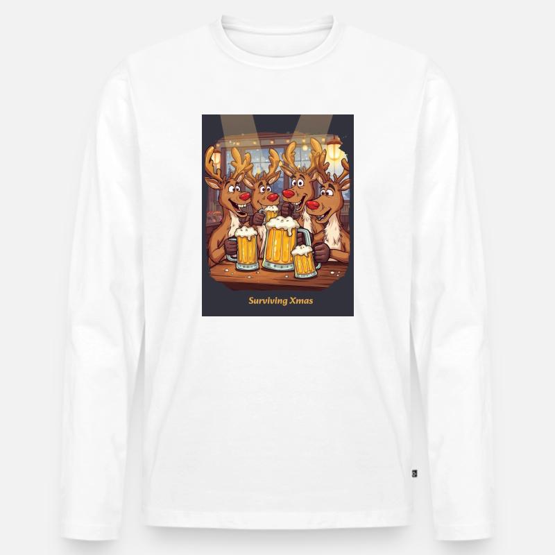 Weihnachten überleben - Männer Premium Bio Langarmshirt - Weiß