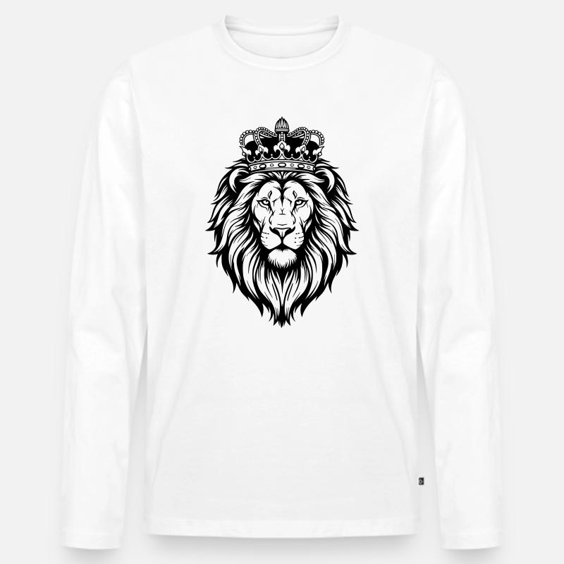 Majestätischer Löwe mit Krone - Männer Premium Bio Langarmshirt - Weiß