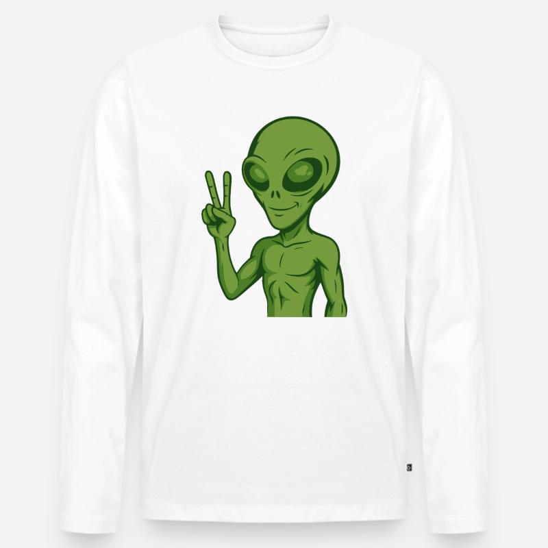 Alien Außerirdischer Frieden Peace - Männer Premium Bio Langarmshirt - Weiß