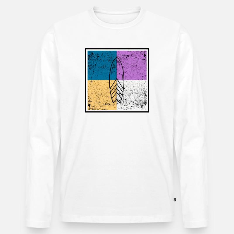 Surfbrett auf vierfarbigem Quad-Design - Männer Premium Bio Langarmshirt - Weiß