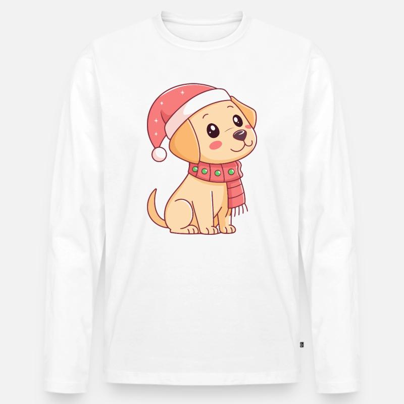 Festlicher Welpe mit Weihnachtshut - Männer Premium Bio Langarmshirt - Weiß