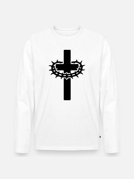 Kreuz Dornenkrone Jesus - Männer Premium Bio Langarmshirt - Weiß