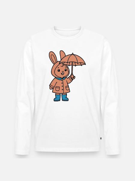 Cute Bunny Raincoat Umbrella - Men's Premium Organic Long Sleeve Shirt - white