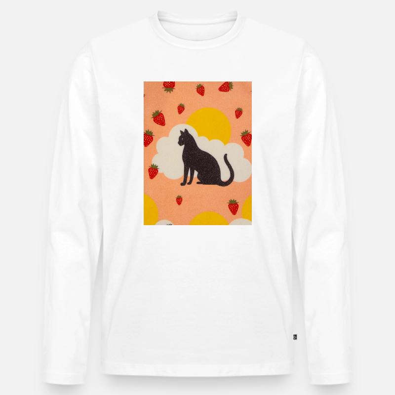 Silhouette einer Wolkenkatze in der Erdbeersonne - Männer Premium Bio Langarmshirt - Weiß