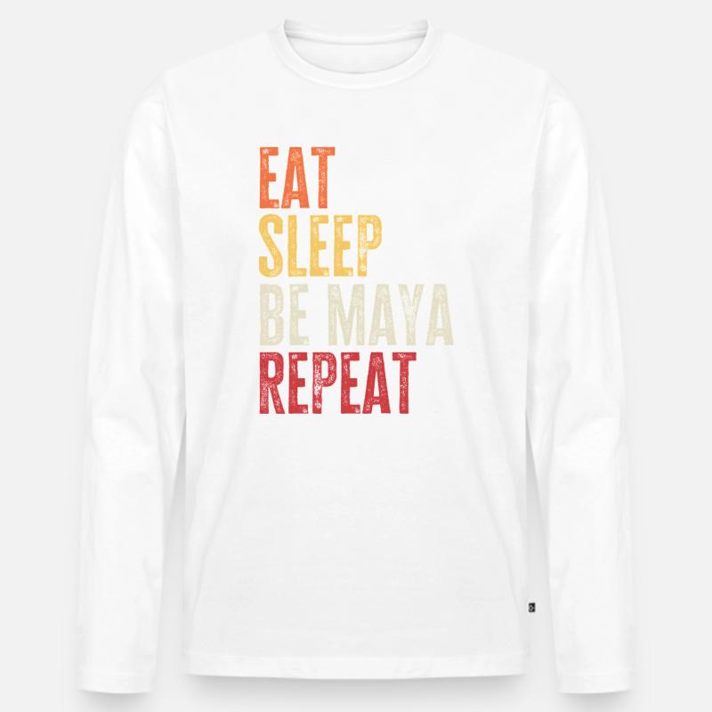 Iss, schlaf, sei Maya, wiederhole Retro-Name - Männer Premium Bio Langarmshirt - Weiß