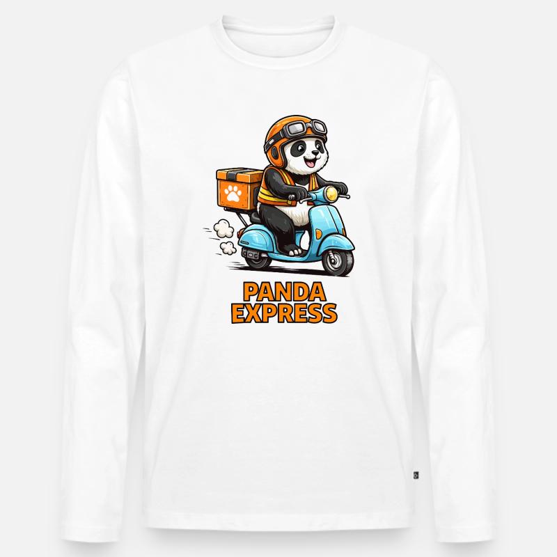 Panda Lieferroller - Männer Premium Bio Langarmshirt - Weiß