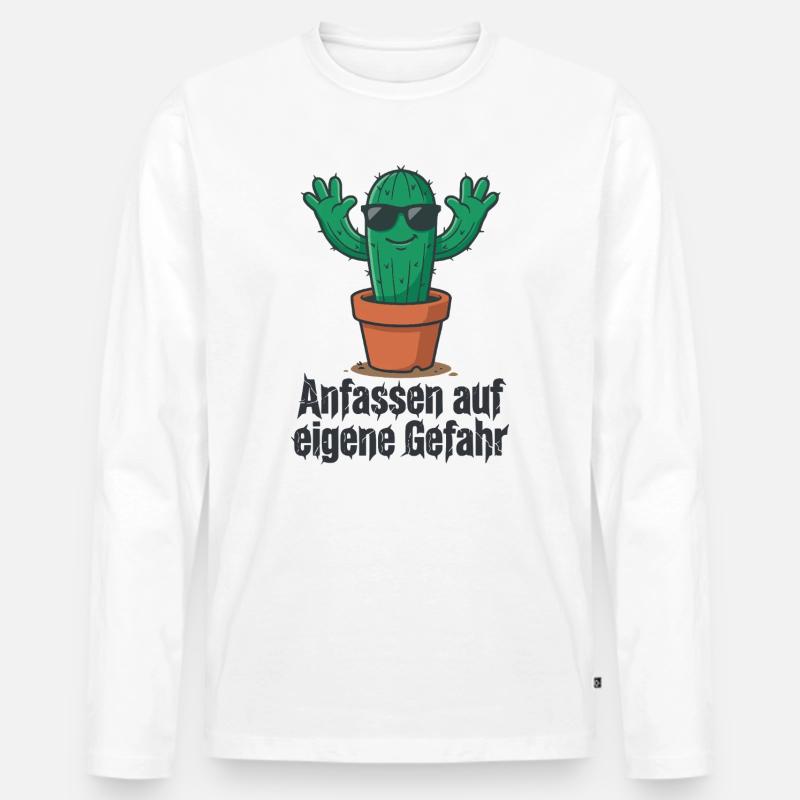 Kaktus Sonnenbrille Warnung ! - Männer Premium Bio Langarmshirt - Weiß
