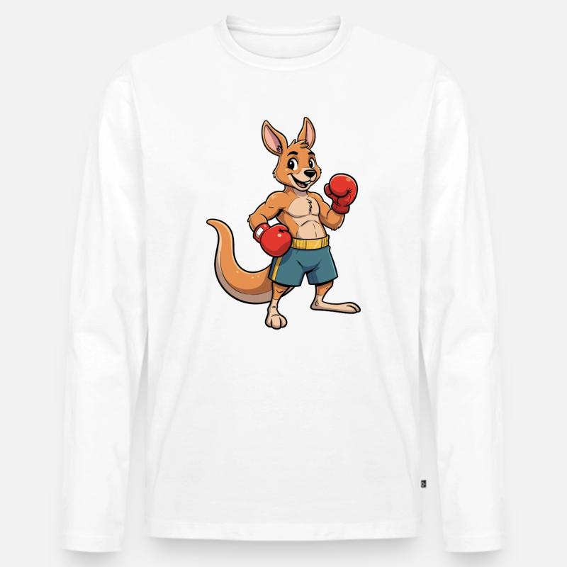 Känguru Boxer Cartoon - Männer Premium Bio Langarmshirt - Weiß