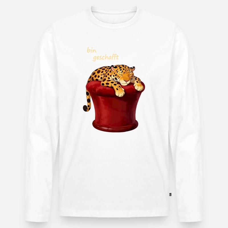 Schlafender Leopard im roten Zylinder - Männer Premium Bio Langarmshirt - Weiß
