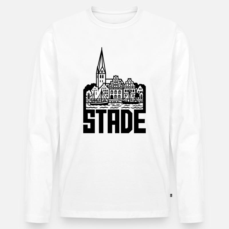 Stade Silhouette Wahrzeichen - Männer Premium Bio Langarmshirt - Weiß