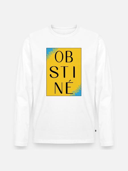 Obstiné en contraste jaune - T-shirt manches longues Premium bio Homme - blanc