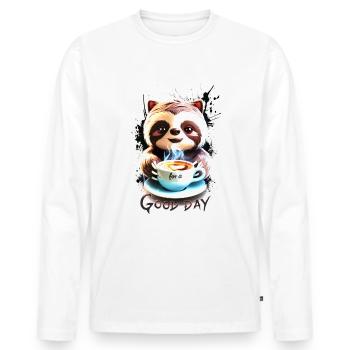 Confort paresseux avec du café - T-shirt manches longues Premium bio Homme - blanc - Devant - Nico (187cm)