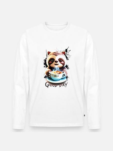 Sloth coziness with coffee - Men's Premium Organic Long Sleeve Shirt - white