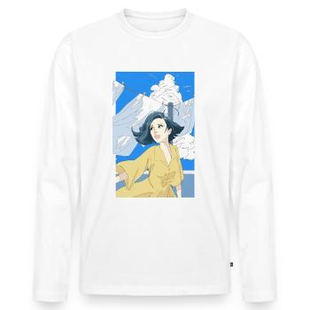 Femme avec robe jaune - T-shirt manches longues Premium bio Homme - blanc - Devant - Nico (187cm)