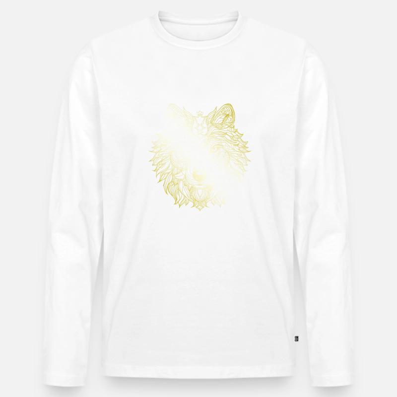 Wolf Mandala gold - Männer Premium Bio Langarmshirt - Weiß