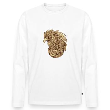 Portrait de coq - T-shirt manches longues Premium bio Homme - blanc - Devant - Nico (187cm)