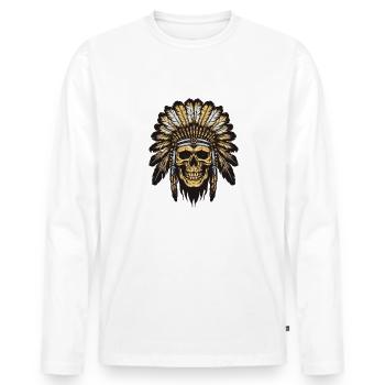 Apache Indian Chief Skull - Men's Premium Organic Long Sleeve Shirt - white - Front - Nico (187cm)