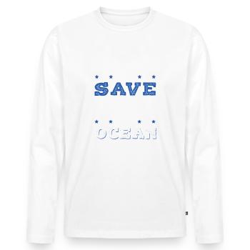 Océan Sauvez l’océan - T-shirt manches longues Premium bio Homme - blanc - Devant - Nico (187cm)