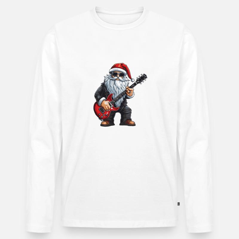 Weihnachtsmann Gitarre Santa - Männer Premium Bio Langarmshirt - Weiß