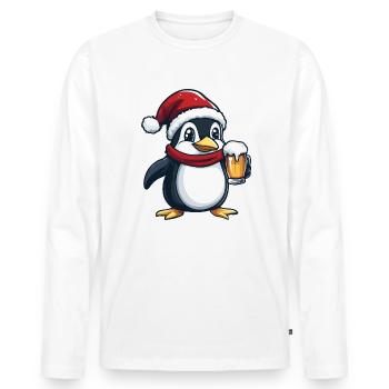 Pinguin Weihnachten Bier Lustig - Männer Premium Bio Langarmshirt - Weiß - Vorne - Nico (187cm)