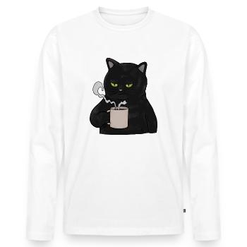Grumpy Black Cat with Coffee Morning Muffle - Men's Premium Organic Long Sleeve Shirt - white - Front - Nico (187cm)