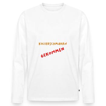 Ich bin nur wegen dem Kaiserschmarrn gekommen - Männer Premium Bio Langarmshirt - Weiß - Vorne - Nico (187cm)