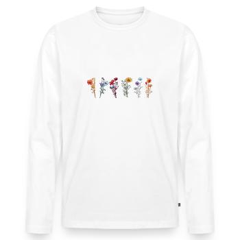Wildblumen Blumen Frühling Sommer Herbst Garten - Männer Premium Bio Langarmshirt - Weiß - Vorne - Nico (187cm)