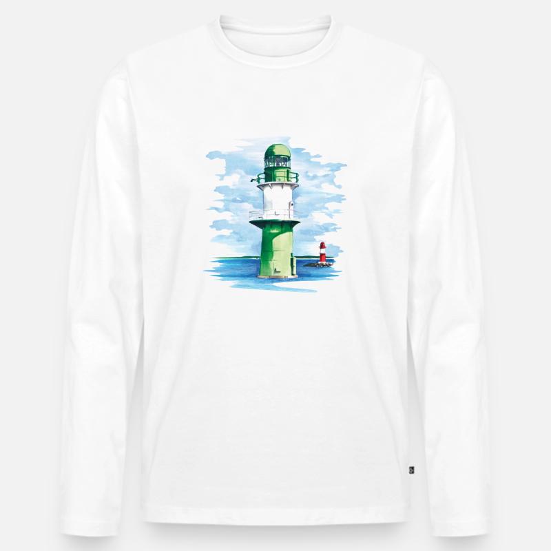 Warnemünde Leuchtturm - Männer Premium Bio Langarmshirt - Weiß