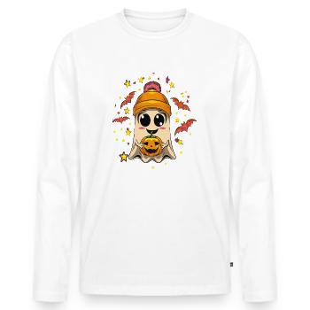 Cheerful ghost with Halloween flair - Men's Premium Organic Long Sleeve Shirt - white - Front - Nico (187cm)