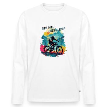 mountainbike mbt Fahrrad Ride wild breath free - Männer Premium Bio Langarmshirt - Weiß - Vorne - Nico (187cm)