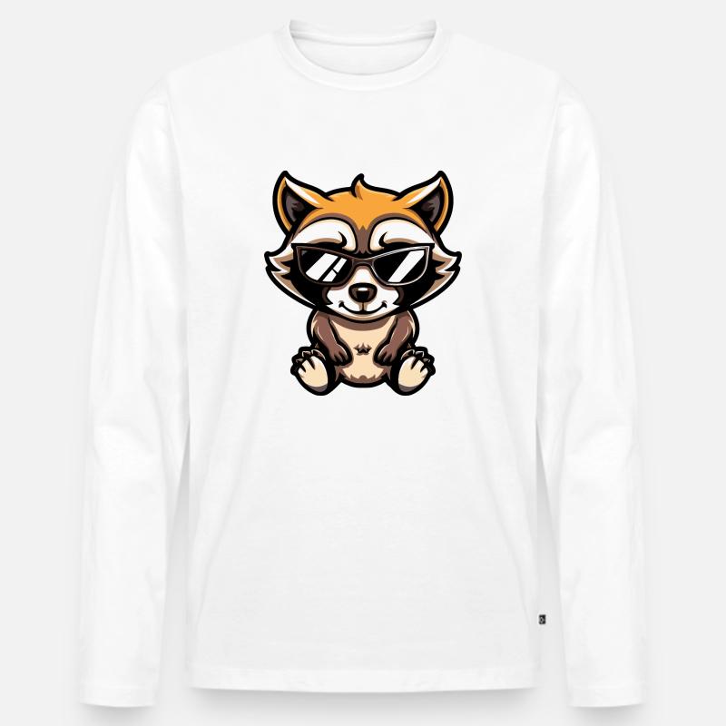 Waschbär Comic Cool - Männer Premium Bio Langarmshirt - Weiß