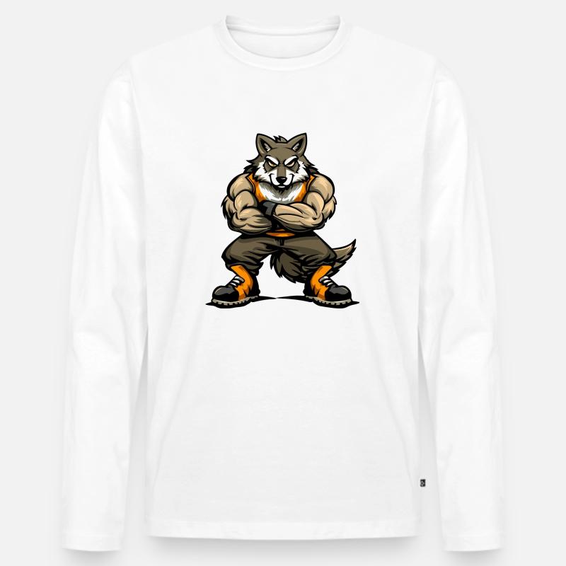 Wolf Comic - Männer Premium Bio Langarmshirt - Weiß