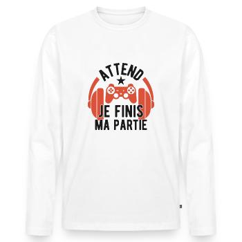 Attend je finis ma partie cadeau anniversaire geek - T-shirt manches longues Premium bio Homme - blanc - Devant - Nico (187cm)